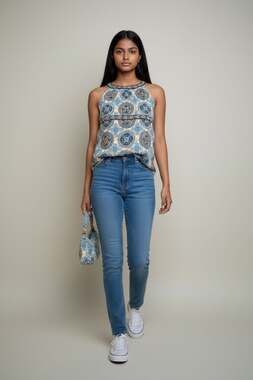 Yves Size L Blue Geometric Print Sleeveless Tank Top